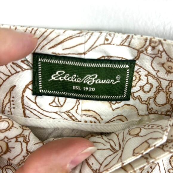 Eddie Bauer Womens 4 White Brown Cotton Linen Blend A-Line Floral Y2K Mini Skirt - Picture 3 of 6